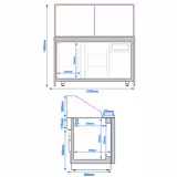 Saladette TORONTO - 1250mm - houtlook front - 2 deuren - met rechte glazen opzetvitrine voor 3x GN 1/1 - granieten werkblad