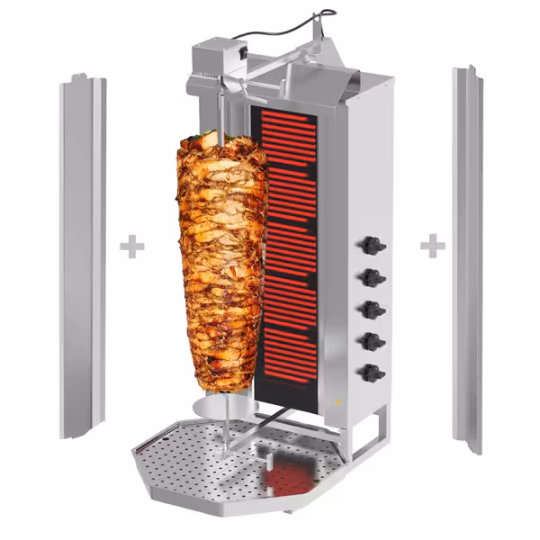 Električni gyros-/ doner roštilj - 5 plamenika - Maks. 80 kg - Uklj. 2 krilna vrata