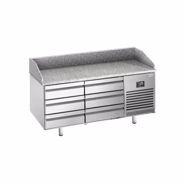 Pizzawerkbank PREMIUM PLUS - 1980x700mm - met granieten werkblad - met 6 laden