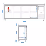 Bárhűtő PREMIUM - Bar- & Getränkekühltisch - 2690x600 mm - 775 liter - 8 fiók, felhajtott perem & kávé kicsapó - rozsdamentes acél