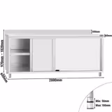 Table armoire en acier inoxydable ECO - 2000x600mm - avec portes coulissantes et étagère basse - avec dosseret