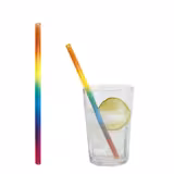 (50 pcs) Glass Drinking Straws - 200mm - ø 8mm - straight - Rainbow - incl. 1 Nylon cleaning brush