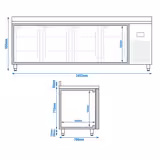 Vrieswerkbank PREMIUM PLUS - 2452x700mm - met 4 deuren - opstand