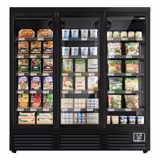 Commercial multideck display fridge - 1890mm - 1539L - with 3 double‑glazed hinged glass doors & 5 shelves - Black