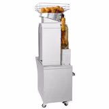 Commercial Electric Orange Juicer – Stainless Steel – 25 oranges/min – Silver – Stand model with rollable cabinet – Automatic with manual feed – Transparent front cover & safety