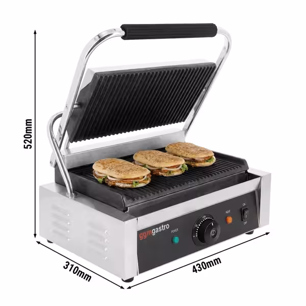 Επαγγελματική Μονή τοστιέρα panini - 2,8 kW - ραβδωτή πάνω & κάτω - Διαστάσεις πλάκας: 340x230 mm