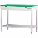 Mesa de trabalho em aço inoxidável PREMIUM - Profissional - 800x700mm - com prateleira inferior & com travessas de reforço - incl. Tábua de corte Verde