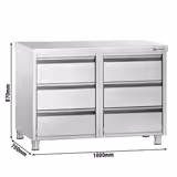 Cassettiera PREMIUM - in acciaio inox AISI 304 - con 6 cassetti e alzatina - 1000x700mm
