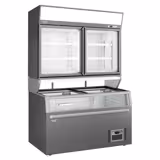 Supermarkt-Wandvrieskast - 1454mm - 232 liter - van -22 tot -18 °C - met 2 (dubbelglas) glazen deuren & 4 schappen - incl. diepvrieseiland - grijs