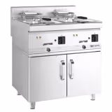 Commercial Countertop Electric Twin Tank Fryer - 10+10 litres - 18kW - Manual - with drain tap - incl. base frame - incl. substructure with 2 doors