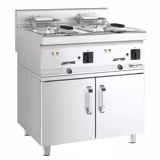 Dubbel elektrisk fritös - 10+10 liter - 18,0 kW - med avtappningskran - inkl. underskåp med 2 dörrar