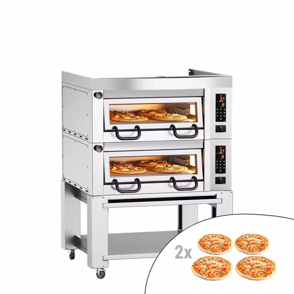 Elektro Pizzaofen Power - 4+4x 34cm - Digital - inkl. Haube, Untergestell & Rollen