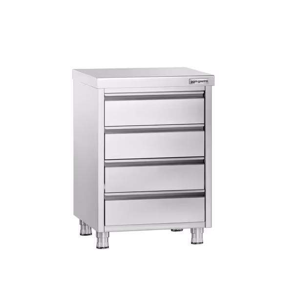 Armário de trabalho em aço inoxidável PREMIUM - com 4 gavetas - 500x600mm