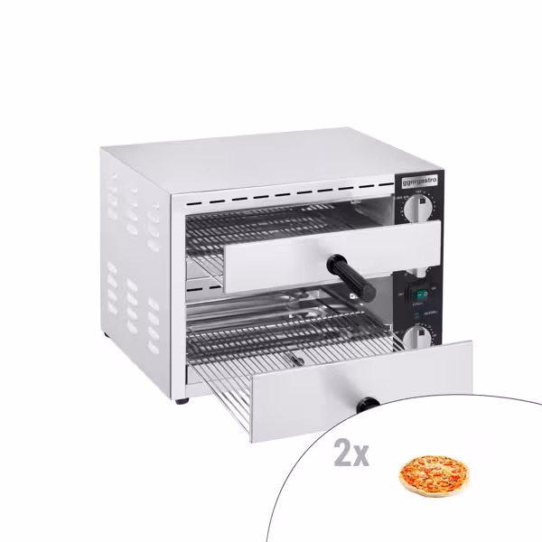 Mini pizza-oven - 486x358x360mm - 2 kamers - 2x1 pizza’s Ø33cm - tot 300°C - Handmatig