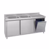 Meuble évier ECO - 1800 x 600 mm - avec poubelle & 2 bacs à gauche