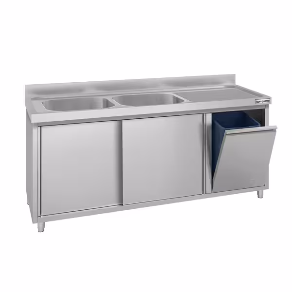 Commercial Sink Cabinet ECO - 1800x600mm - with waste bin & 2 bowls centre