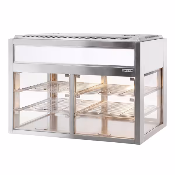 Countertop refrigerated display case Self-Service - 350L - 1400mm - Double glazing - square - with 2 shelves - rear sliding doors