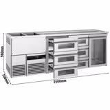 Barkoelkast PREMIUM - 2500x700mm - 1 glazen deur & 6 laden