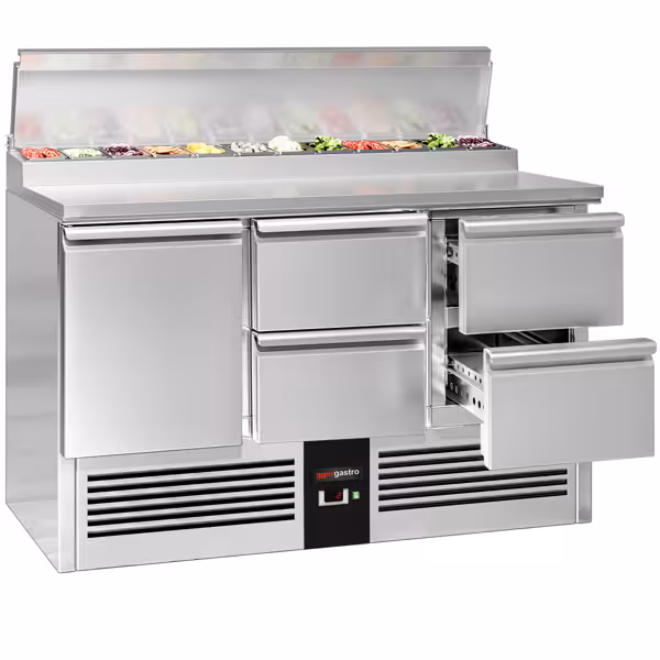 Saladette Mini PREMIUM - 1368x700mm - 1 deur + 4 lades - voor 8x GN 1/6