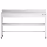 Mesa de trabalho em aço inoxidável PREMIUM - 2000x800mm - com prateleira inferior & com painel traseiro & com travessas de reforço