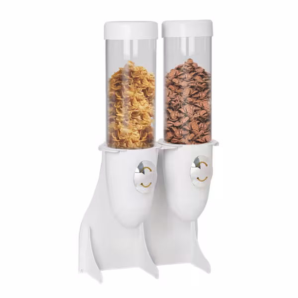 Commercial Cereal Dispenser - double - Ø115mm - Rotary Dispense - 2 Plastic Containers - Stainless Steel Stand