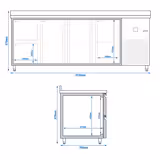 Table réfrigérée PREMIUM - 2330x700mm - avec 3 portes & 2 tiroirs & avec rebord