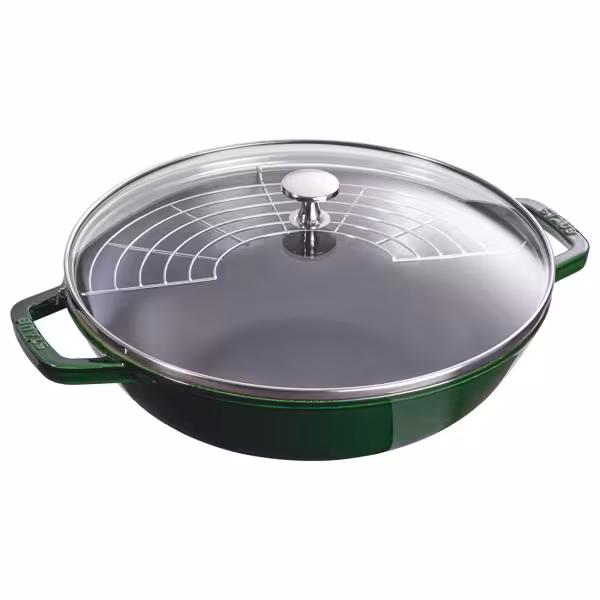 STAUB | SPECIALITIES - Wok met glazen deksel - Ø 300mm - Gietijzer - Basilicumgroen