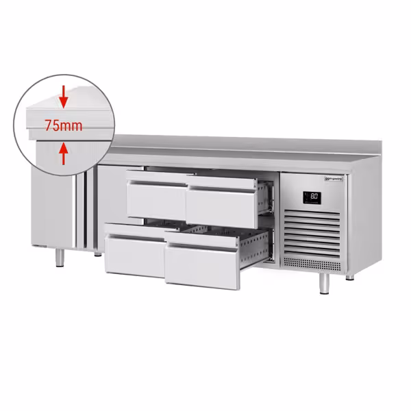 Rashladni pult PREMIUM PLUS - 2452x600 mm - 510 l - Ventilirano hlađenje - s 2 vrata - s 4 ladica - Podignuti rub