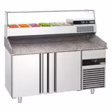 Table réfrigérée à pizza PREMIUM - 1550x800 mm - avec 2 portes - incl. vitrine réfrigérée - 6x GN 1/3
