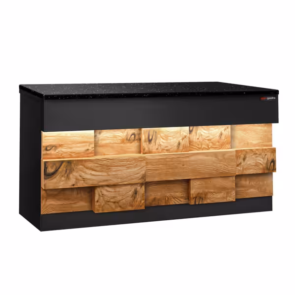 Banco cassa Serie TORONTO - 1800x880x900mm - Frontale in legno naturale - Piano di lavoro in granito nero