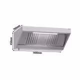 Wandafzuigkap RVS - 700mm diep - 1400mm - met motor - compleet - met standen snelheidsregelaar, 2 labyrintfilters en verlichting - 1500m³/u