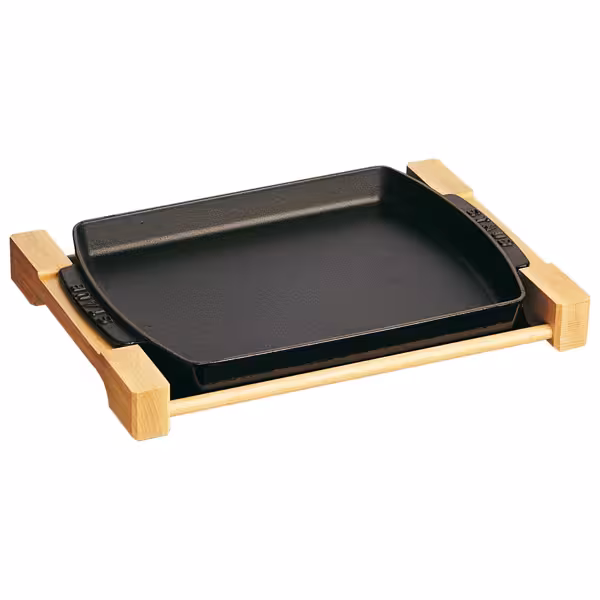 STAUB | SERVING - Bord met houten onderstel - 330x220mm - Gietijzer - Zwart