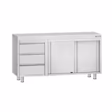 Paslanmaz Çelik Dolaplı Çalışma Tezgahı ECO - 1400x600mm - ile Sürgülü Kapılı Sol 3 Çekmeceli