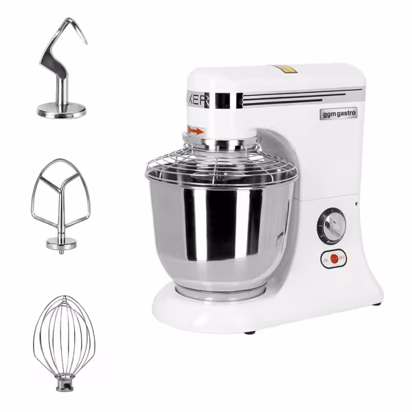Planetmixer - 7 l - 330 W - inkl. visp, flatblandare och degkrok - bänkmodell