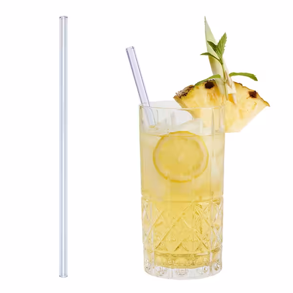 (50 pieces) – Reusable Glass Drinking Straws – 230 mm – Ø 10 mm – Clear – Includes 1 Cleaning Brush