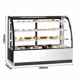 Vitrine de comptoir réfrigérée - 633L - 1800mm - Double vitrage - avec 3 étagères en verre - portes coulissantes vitrées arrière - pour pâtisseries - Pour FR