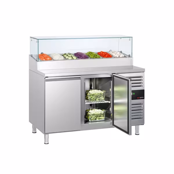 Saladette PREMIUM - 1360x700mm - 2-deurs - voor 7x GN 1/3 - met glasaufsatz