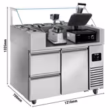 Mesa de preparación - 1,21 x 0,7 m - con 1 puerta y 2 cajones 1/2 - incl. plancha de contacto y máquina de hamburguesas