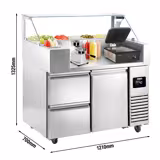 Commercial Refrigerated Prep Table – Glass Top – 1 Door – 2 Drawers – 1210 mm – for 9× GN 1/6 – Includes contact grill & Hamburger Press