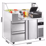 Table de préparation – 1210 mm – 1 porte & 2 tiroirs – pour 9 bacs GN 1/6 – incl. grill de contact & machine à hamburgers