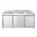 Meuble plonge PREMIUM - 1400x600mm - avec poubelle intégrée et 2 bacs à gauche
