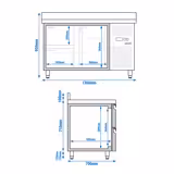 Rashladni pult ECO - 1360x700 mm - 282 l - s 1 vrata - s 2 ladica - Ventilirano hlađenje - Podignuti rub