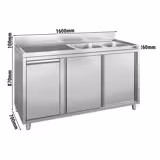 Commercial sink cabinet - 1600 x 700 mm - With waste bins and 2 sinks (right)