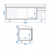 Tavolo refrigerato per pizza Premium PLUS - 2305x800mm - con 2 ante e 7 cassetti