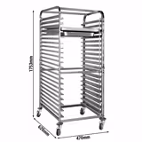 Din oțel inoxidabil Cărucior pentru tăvi - pentru 18 tăvi GN 1/1 sau 18 tăvi EN 600x400 - cu roți pivotante - 2 cu frână - roți Ø125 mm