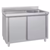 Dřezová skříňka ECO - nerezová ocel - 1400x700 mm - posuvné dveře - s odkapávací plochou vlevo - s 1 dřezem vpravo