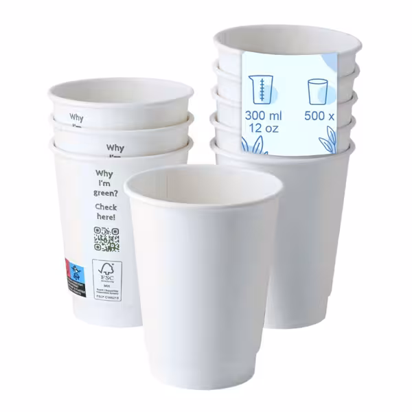 (500 pieces) Coffee to go paper cup - double walled - 300ml - 12 oz - Ø 90mm - white