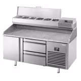 Commercial Pizza Prep Counter - Granite Top PREMIUM PLUS - 1490x700mm - with 1 doors & 2 drawers - incl. refrigerated topping unit - 6x GN 1/4