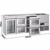 Comptoir de bar réfrigéré PREMIUM - 2500x700mm - 1 porte vitrée & 4 tiroirs en verre