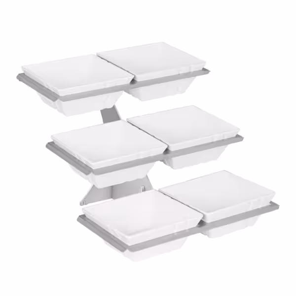 Buffetstandaard - RVS - rechthoekig - 3-laags - Hoogte: 415mm - incl. 6 melamineschaaltjes 240x240mm